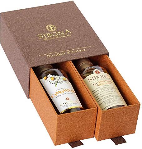 Sibona Antica Distilleria SIBONA Conf. Regalo Doppio Cassetto Liquore Camomilla+ Grappa Moscato(2bt x50 cl)