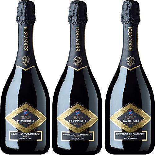 Bernardi Prosecco Docg   Conegliano Valdobbiadene    Prà del Salt   Bollicine Italiane   3 Bottiglie 75Cl   Perlage Fine   Aperitivo di Qualità   Idea Regalo