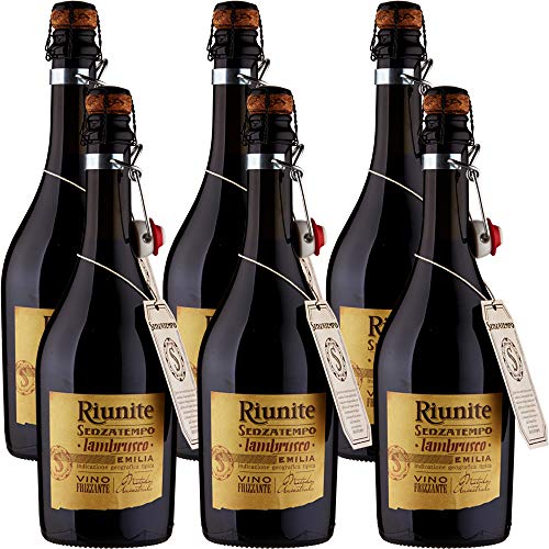 Riunite Lambrusco Emilia IGT    Senzatempo   Vino Rosso Frizzante   Fiaschetto con Tappo in Sughero   6 Bottiglie 75cl   Idea Regalo