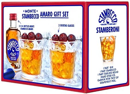 Stambecco AMARO MARASCHINO 32 x 50 ml + 32 x GLASS – 16x(2+2 PACK) 35% ALC (EUR)