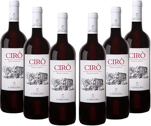 capoano Cirò Vino Rosso DOP Made in Italy Bottiglie da 750 ml 13,5% Vol 100% Gaglioppo per Primi Piatti Elaborati, Carni Rosse e Formaggi (6 Bottiglie)