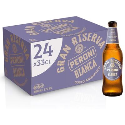 Peroni Birra Gran Riserva Bianca, Cassa Birra Con 24 Birre In Bottiglia Da 33 Cl, 7.92 L, Dal Gusto Aromatico E Fresco, Gradazione Alcolica 5.1% Vol Peroni Birra Gran Riserva Bianca, Cassa Birra Con 24 Birre In Bottiglia Da 33 Cl, 7.92 L, Dal Gusto Aromatico E Fresco, Gradazione Alcolica 5.1% Vol