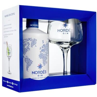 Nordés Gin, Premium Quality Gin, Confezione Regalo con Bottiglia da 700ml e Bicchiere Serigrafato , 40% Vol. Nordés Gin, Premium Quality Gin, Confezione Regalo con Bottiglia da 700ml e Bicchiere Serigrafato , 40% Vol.