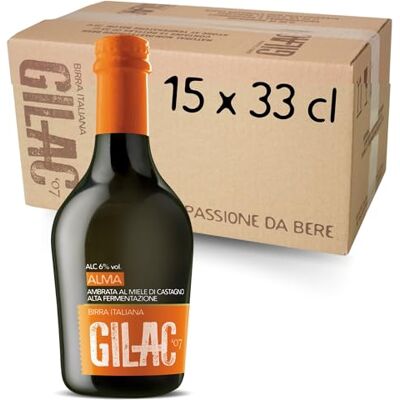 Gilac ALMA SPECIAL ALE Birra Artigianale al miele di castagno 15 Bottiglie da 33 cl, Birra Ambrata Italiana Non Filtrata e Non Pastorizzata, Birre artigianali confezioni regalo Gradazione Alcolica 6% Vol Gilac ALMA SPECIAL ALE Birra Artigianale al miele di castagno 15 Bottiglie da 33 cl, Birra Ambrata Italiana Non Filtrata e Non Pastorizzata, Birre artigianali confezioni regalo Gradazione Alcolica 6% Vol