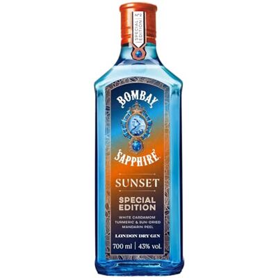 Bombay Sapphire Sunset London Dry Gin, 43% vol., 70 cl / 700 ml, Edizione speciale Gin 100% infuso a vapore con l'intensità delle spezie e il gusto agrodolce del mandarino Bombay Sapphire Sunset London Dry Gin, 43% vol., 70 cl / 700 ml, Edizione speciale Gin 100% infuso a vapore con l'intensità delle spezie e il gusto agrodolce del mandarino
