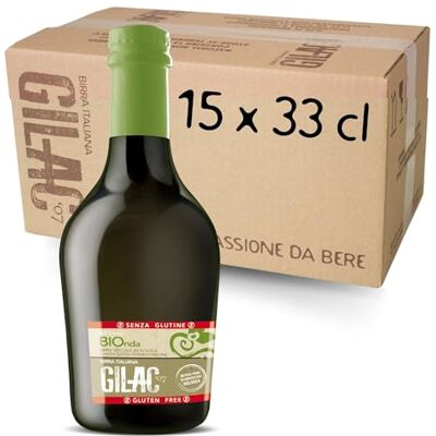 Gilac BIOnda Birra senza glutine Biologica 15 x 33cl Made in Italy Birra artigianale Italiana non filtrata e non pastorizzata, birra Lager chiara raffinata e rinfrescante Gilac BIOnda Birra senza glutine Biologica 15 x 33cl Made in Italy Birra artigianale Italiana non filtrata e non pastorizzata, birra Lager chiara raffinata e rinfrescante