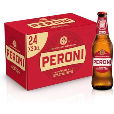 Peroni Birra 175 Anniversario, Cassa Birra con 24 Birre in Bottiglia da 33 cl, 7.92 L, Birra Lager con Malto 100% Italiano dal Gusto Moderatamente Amaro, Gradazione Alcolica 4.7% Vol Peroni Birra 175 Anniversario, Cassa Birra con 24 Birre in Bottiglia da 33 cl, 7.92 L, Birra Lager con Malto 100% Italiano dal Gusto Moderatamente Amaro, Gradazione Alcolica 4.7% Vol