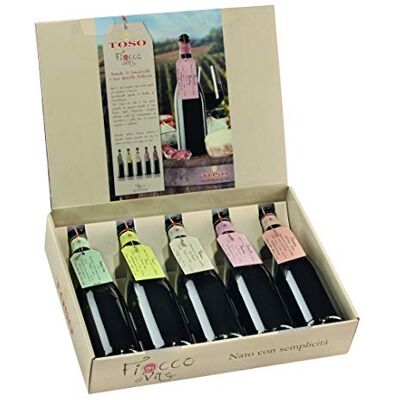 FIOCCO DI VITE Toso S.p.a Confezione (5 x 0.75cl): Vino Bianco Moscato d'Asti DOCG, Piemonte frizzante DOC, Prosecco frizzante DOC, Vino Rosso Piemonte Barbera frizzante DOC, Bonarda dell'Oltrepo DOC FIOCCO DI VITE Toso S.p.a Confezione (5 x 0.75cl): Vino Bianco Moscato d'Asti DOCG, Piemonte frizzante DOC, Prosecco frizzante DOC, Vino Rosso Piemonte Barbera frizzante DOC, Bonarda dell'Oltrepo DOC