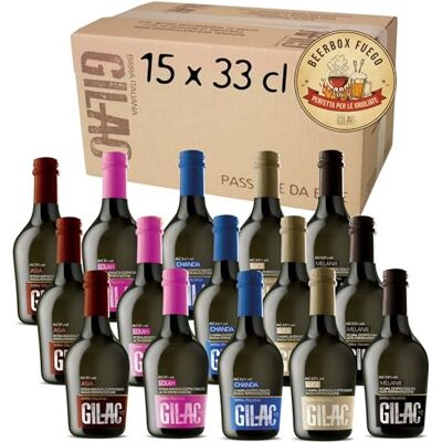 Gilac Beerbox Fuego birra artigianale 15 bottiglie da 33cl Made in Italy Selezione premium perfetta per le grigliate, birre artigianali confezione regalo Gilac Beerbox Fuego birra artigianale 15 bottiglie da 33cl Made in Italy Selezione premium perfetta per le grigliate, birre artigianali confezione regalo