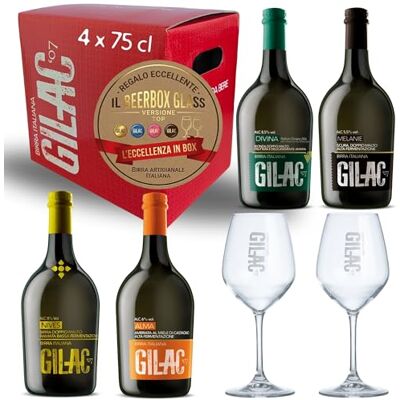 Gilac BEERBOX GLASS TOP Birra artigianale 4 bottiglie da 75cl e 2 bicchieri Birre artigianali confezione regalo, degustazione birra selezione premium Idea regalo unica Made in Italy Gilac BEERBOX GLASS TOP Birra artigianale 4 bottiglie da 75cl e 2 bicchieri Birre artigianali confezione regalo, degustazione birra selezione premium Idea regalo unica Made in Italy