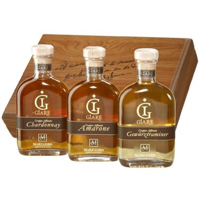 Marzadro grappa amarone chardonnay gewurztraminer collezione giare 3x cl.20 Marzadro grappa amarone chardonnay gewurztraminer collezione giare 3x cl.20