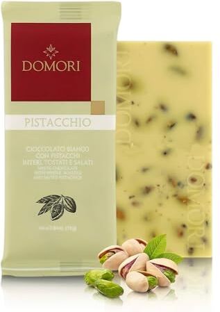 Generico Domori   Cioccolato Bianco con Pistacchi Interi Tostati e Salati   Tavoletta Cioccolato Bianco & Pistacchio 75 Gr