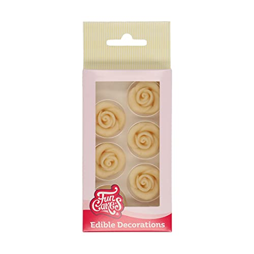 FunCakes Decorazioni di Marzapane Rose Bianche: pronto per l'uso per la decorazione di torte, perfetto per cupcakes, muffin e altro, certificato senza glutine, set / 6