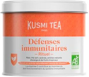 KUSMI TEA Rituale di difesa immunitaria Tè verde, Maté biologico arricchito con vitamina C Acerola, aroma naturale di arancia e frutta tropicale Confezione da 100 g