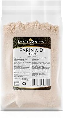 ITALIA SPEZIE Farina di Farro 1kg, macinata a pietra perfetta per pasta pane e biscotti oppure che miscelata con altre farine