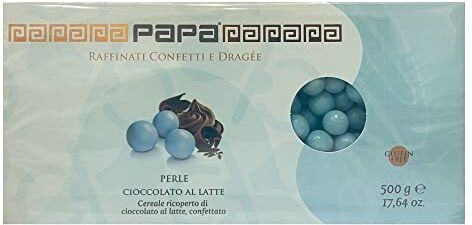 Generico Confetti Papa Perle Cioccolato al Latte 500g   Piccole delizie confettate dal Cuore di Cioccolato al Latte Cereale ricoperto (Cioccolato Celeste)