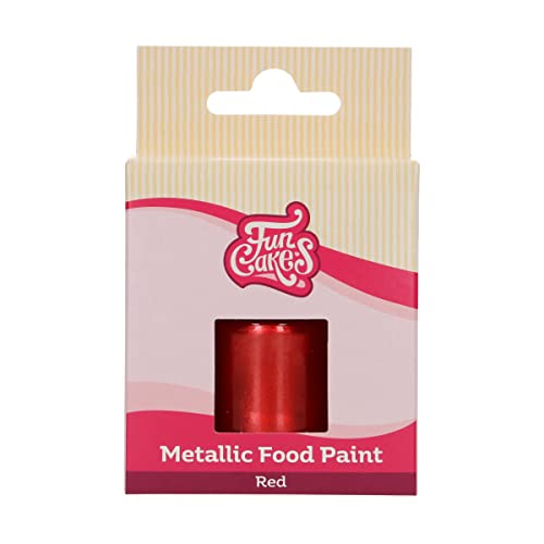 FunCakes Metallic Food Paint Rosso: crea effetti metallici su fondente, marzapane, pasta di gomma. Pittura alimentare al 100% commestibile, halal, adatta per vegetariani e vegani. 30 ml.