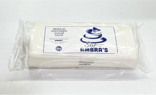 Generic AMBRA'S Pasta di zuccherro VARI COLORI PANETTO DA 1KG senza glutine per torte scenografiche (Bianco)