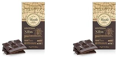 Venchi Tavoletta di Cioccolato Montezuma 75% Nibs, 70g Cioccolato Fondente con Granella di Semi di Cacao Tostati Senza Glutine (Confezione da 2)