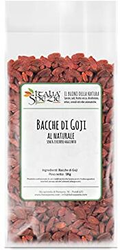 ITALIA SPEZIE Bacche di goji 1 Kg naturali, senza zucchero aggiunto Qualità Certificata Goji Berries 100% Ideali muesli e la preparazione di dolci.