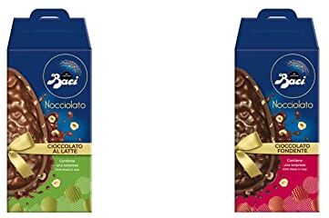 Perugina BACI  Uovo di Pasqua Nocciolato Cioccolato al Latte con Sorpresa 370g & BACI Uovo di Pasqua Nocciolato Cioccolato Fondente Extra con Sorpresa 370g