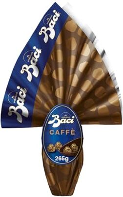 Perugina BACI  Uovo di Pasqua 2024 Cioccolato Fondente al Caffè con granella di Nocciole e 4 cioccolatini 265g