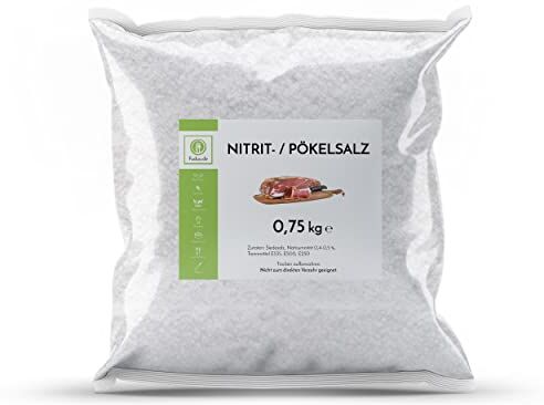 Fuduu.de Sale fine in nitrito da 750 g, di alta qualità per la produzione di carne e salumi. Sale NPS 0,4%-0,5% nitrito di sodio, fornito in un pratico sacchetto sottovuoto