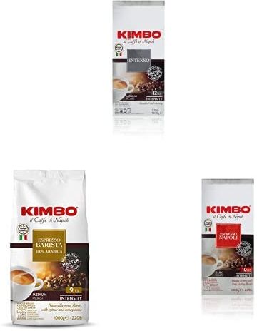 Kimbo Intenso Confezione da 1 Kg +  Espresso Barista 100% Arabica – Confezione da 1 Kg +  Espresso Napoli Confezione da 1 Kg Chicchi di Caffè in Grani