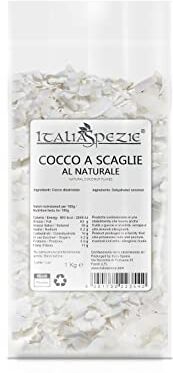 ITALIA SPEZIE Cocco a fette senza zuccheri aggiunti 1 kg Chips di cocco non tostate, al naturale, 100% Scaglie di cocco, croccanti, senza zolfo, snack vegano, muesli, dolci