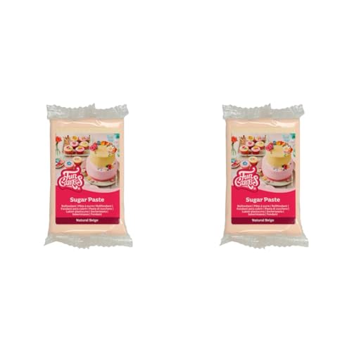 FunCakes Pasta di Zucchero Natural Beige: facile da usare, liscia, flessibile, morbida e pieghevole, perfetta per decorare torte, halal, kosher e senza glutine. 250 gr (Confezione da 2)