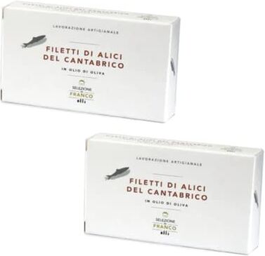 Generico Selezione di Franco®   Filetti di Alici del Mar Cantabrico in Olio di Oliva   Acciughe del Mar Cantabrico Lavorate a Mano   Cuzziol® Acciughe Cantabrico 2 Lattine (Netto 2 x 70 Gr)