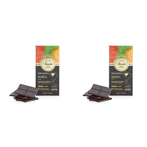 Venchi Tavoletta Sud America 100%, 70g Cioccolato Extra Fondente 100% dal Gusto Aromatico Vegano Senza Glutine (Confezione da 2)