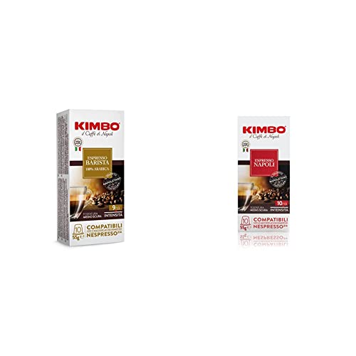 Kimbo Capsule di Caffè Armonia 100% Arabica, Compatibile con Nespresso, 10 Pacchi da 10 Capsule (Totale 100 Capsule) & Capsule Napoli Compatibili Nespresso, Intensità 10/12, 10 Astucci da 10 Capsule