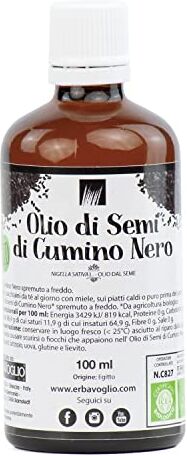 Erbavoglio Olio Biologico Olio di Semi di Cumino 100 ml Molto versatile e benefico