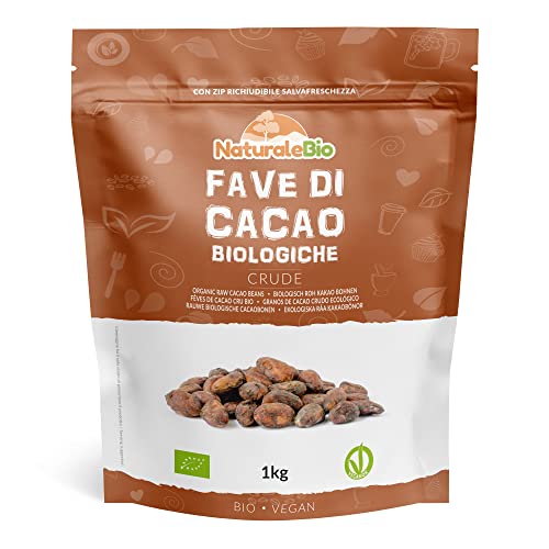 NaturaleBio Fave di Cacao Crudo Biologico da 1 Kg. Bio, Naturale e Puro. Prodotto in Perù dalla Pianta Theobroma Cacao.