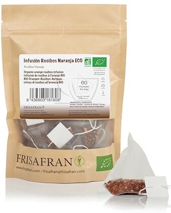 FRISAFRAN Infuso di Rooibos all'arancia biologico in piramidi   60Uds   Rilassante   Digestivo   Infusione Di Rooibos   Rooibos Tea   The Rooibos   Rooibos Biologico   Tè Rooibos   Rooibos