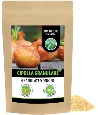 Alpi Nature Cipolle granulare (500g), granuli di cipolla, cipollа macinatа, 100% naturali, cipollа essiccatа delicatamente, naturalmente senza additivi, vegan