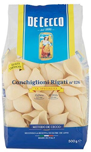 De Cecco Conchiglioni Rigati n 126, Pasta di Semola di Grano Duro 6 pezzi da 500 g [3 kg]