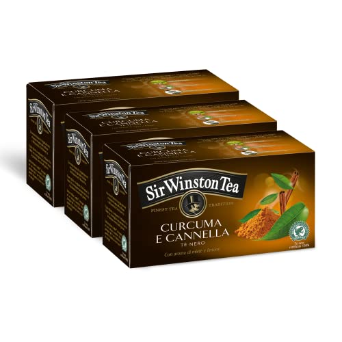 Pompadour Sir Winston Tea, Tè Nero Curcuma Cannella, 60 Filtri (3 Confezioni da 20 Filtri), Gusto Dolce e Speziato, Certificato RFA, Senza Lattosio, Glutine e Allergeni, Vegan