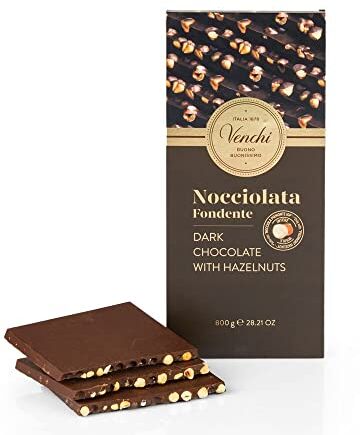 Venchi Maxi Tavoletta di Cioccolato Fondente 60% con Nocciole Piemonte IGP Intere, 800 g Senza Glutine Vegano