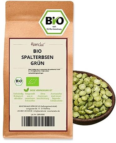 Kamelur 500 g di biselli spaccalegna biologici essiccati – legumi biologici secchi senza additivi – piselli secchi verdi metà bio in confezione biodegradabile