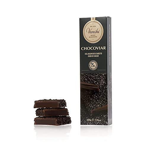 Venchi Stecca Chocoviar Ricoperta Ripieno Cuor di Cacao con doppia ricopertura di Cioccolato Extra Fondente e granella Chocoviar 75%, 200g Vegano Senza Glutine