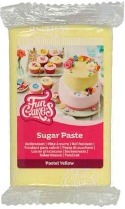 FunCakes Pasta di Zucchero Pastel Yellow: facile da usare, liscia, flessibile, morbida e pieghevole, perfetta per decorare torte, halal, kosher e senza glutine. 250 gr