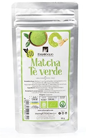 Erbavoglio Tè Verde Matcha Biologico Ideale come Tè, Tisana o Bevanda Formato da 50 gr