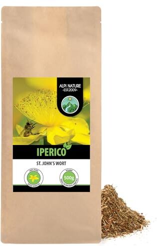 Alpi Nature Tè di iperico (500g), iperico tisana, iperico tè, erba di San Giovanni, affettato, delicatamente essiccato, puro al 100% e naturale per la preparazione di tè, tisana