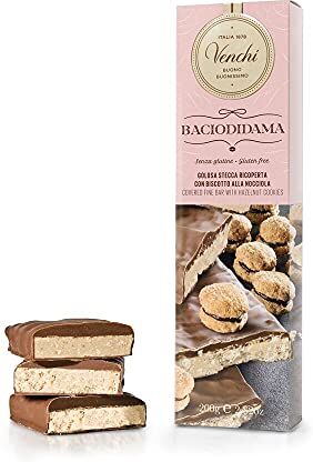 Venchi Stecca Baciodidama Stecca di Gianduia bianco, Biscotto alla Nocciola, Cioccolato al Latte e Fondente, 200g Senza Glutine