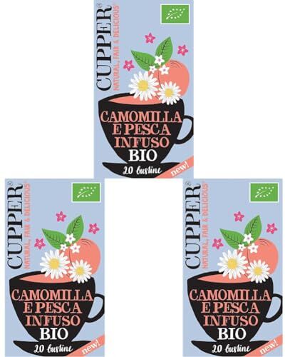 CUPPER Infuso Camomilla e Pesca Ingredienti da Agricoltura Biologica, Tisana Rilassante Fruttata e Delicata, Gusto Avvolgente, Filtri 100% Biodegradabili, Confezione da 60 Bustine