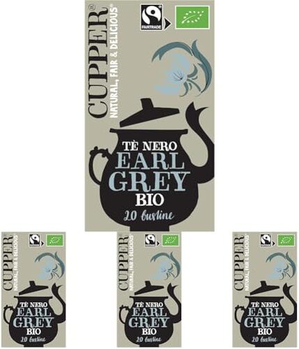 CUPPER Tè Nero Earl Grey Biologico e Fairtrade, Ingredienti da Agricoltura Biologica, Gusto Leggero e Rinfrescante, Filtri 100% Biodegradabili, Confezione da 80 Bustine