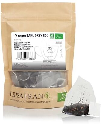 FRISAFRAN Tè nero Earl Grey biologico in piramidi   Antisettico   Energizzante   30Uds   Tè nero earl grey   Te nero   The nero   Te nero foglia   Te nero sfuso   Te nero in foglie   Tè nero