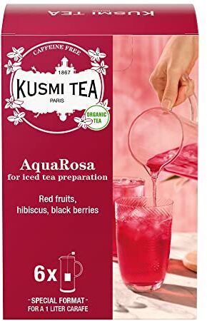 KUSMI TEA AquaRosa Infuso ghiacciato biologico Miscela aromatizzata di ibisco, bacche nere, frutta ed erbe Confezione da 6 bustine grandi 48 gr